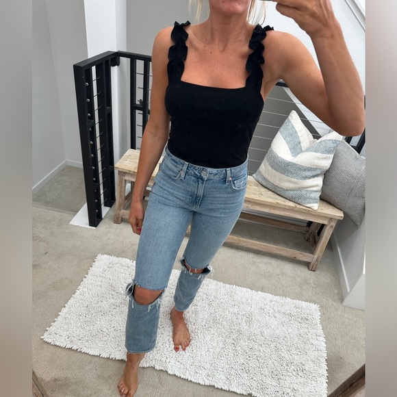 Elodie black ruffle strap ribbed bodysuit casual summer vacation business M - Picture 1 of 11